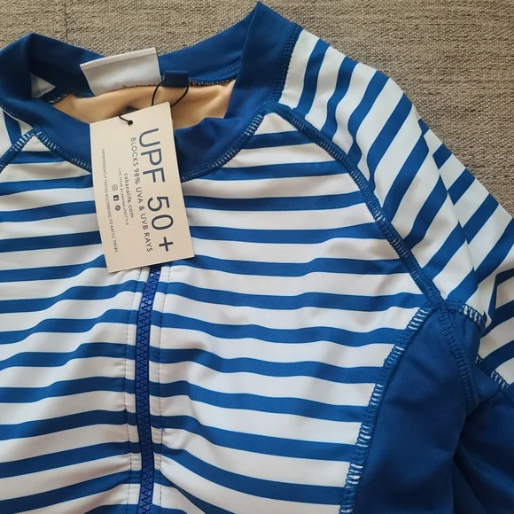 CABANA LIFE Exclusive Road Map Blue/White Stripe Long Sleeve Swim Unisuit Sz Med - Picture 2 of 7